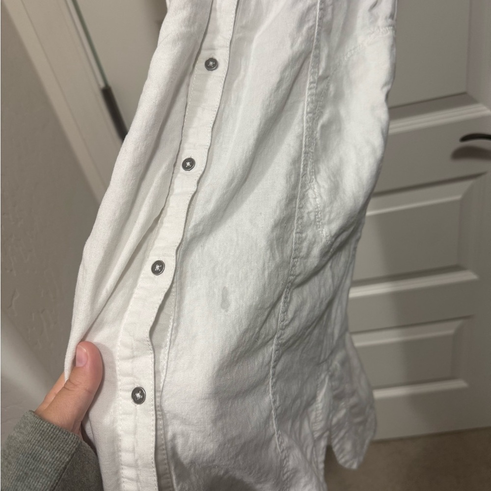 Anthropologie Maeve Elspeth Linen Blend Button Front Shirtdress White Size 4 - Picture 9 of 11
